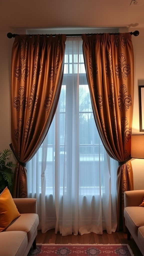 Chic curtains in a living room, providing privacy and style.