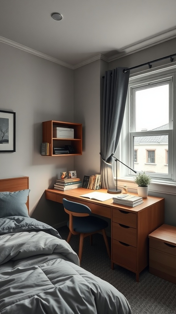 Small shared bedroom with a cozy desk area by the window.