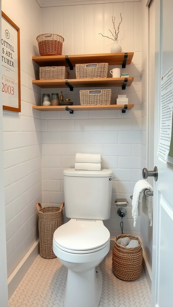 Small toilet with shelves and storage solutions