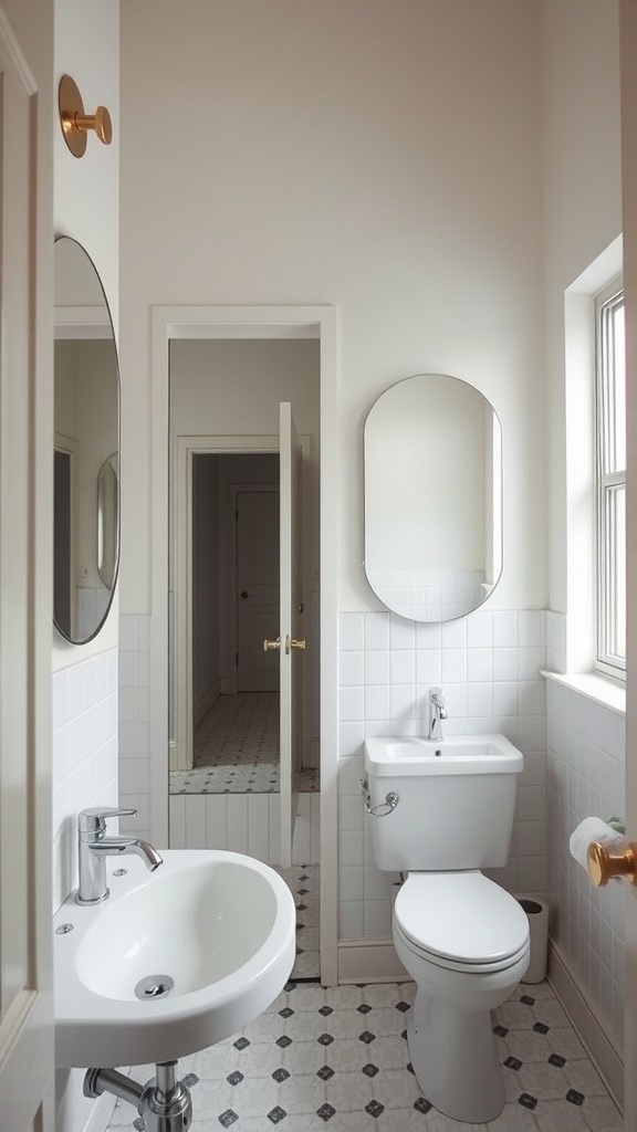 Small bathroom with two mirrors and modern fixtures