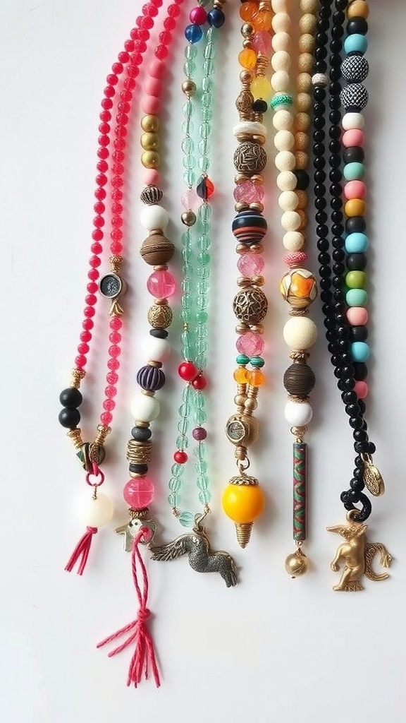 Colorful DIY beaded bracelets displayed on a white background