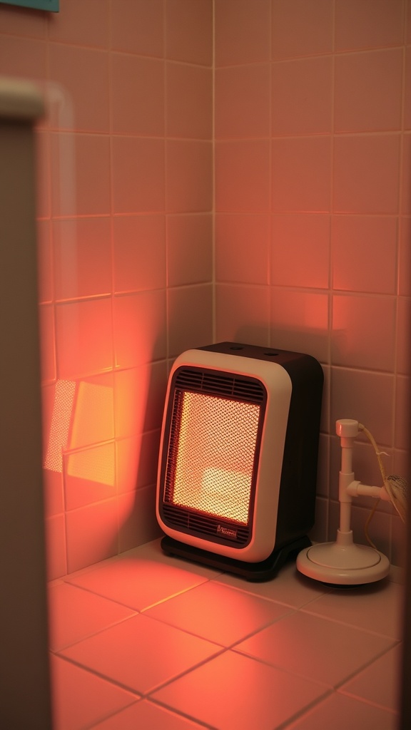 Electric space heater glowing red in a bathroom