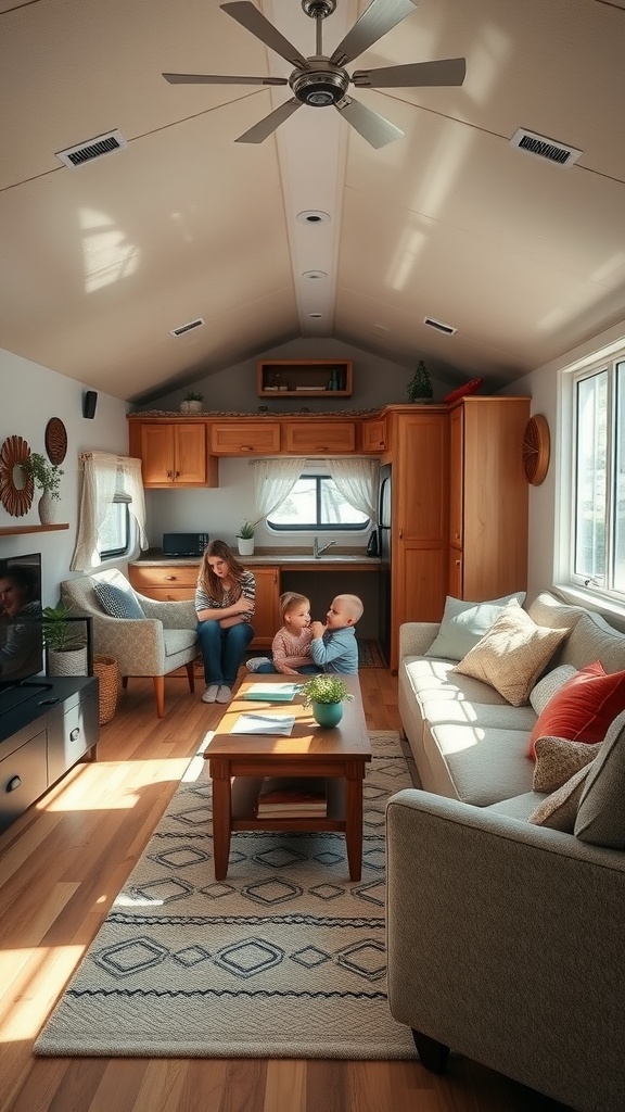 Interior of a trailer house living room featuring a family-friendly layout