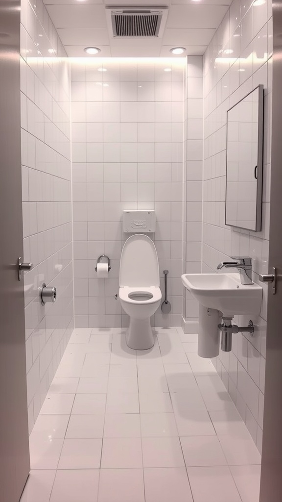 Compact bathroom with a toilet and sink in a clean layout