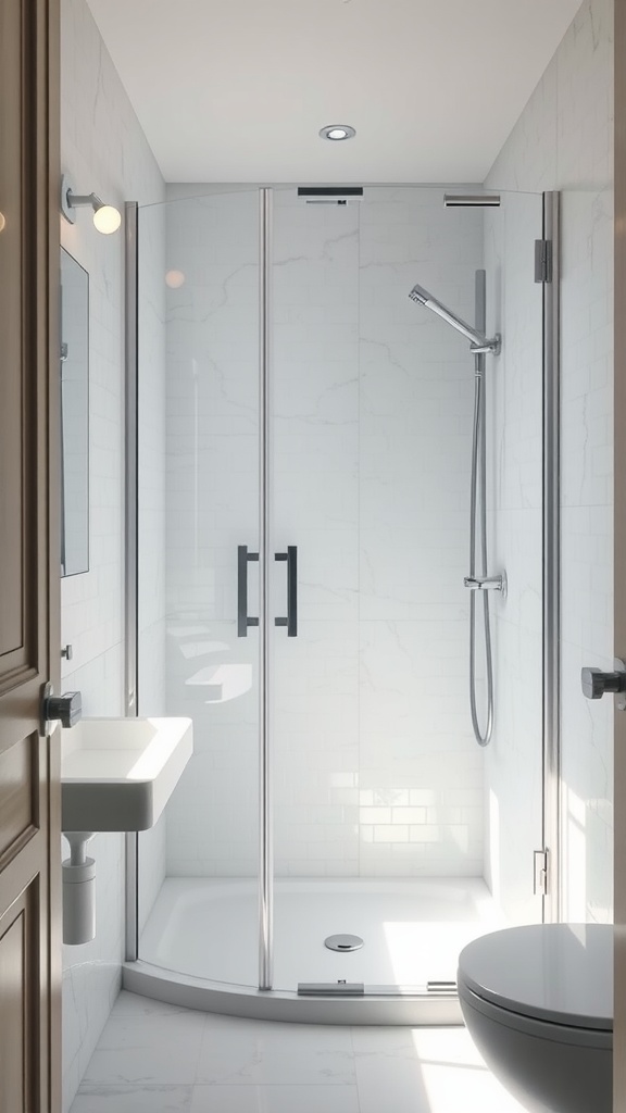 Small bathroom featuring a glass shower enclosure with modern fixtures