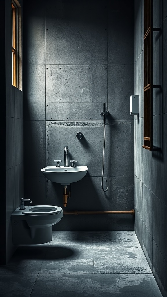 Industrial style bathroom featuring concrete walls and metal fixtures