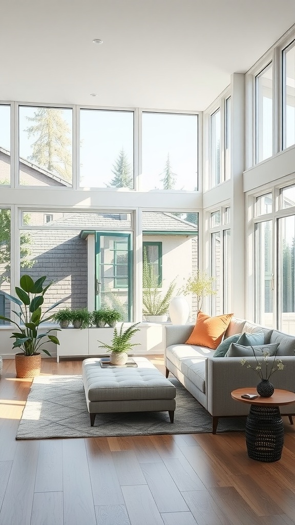 Bright and airy cottagecore aesthetic living room filled with natural light and plants