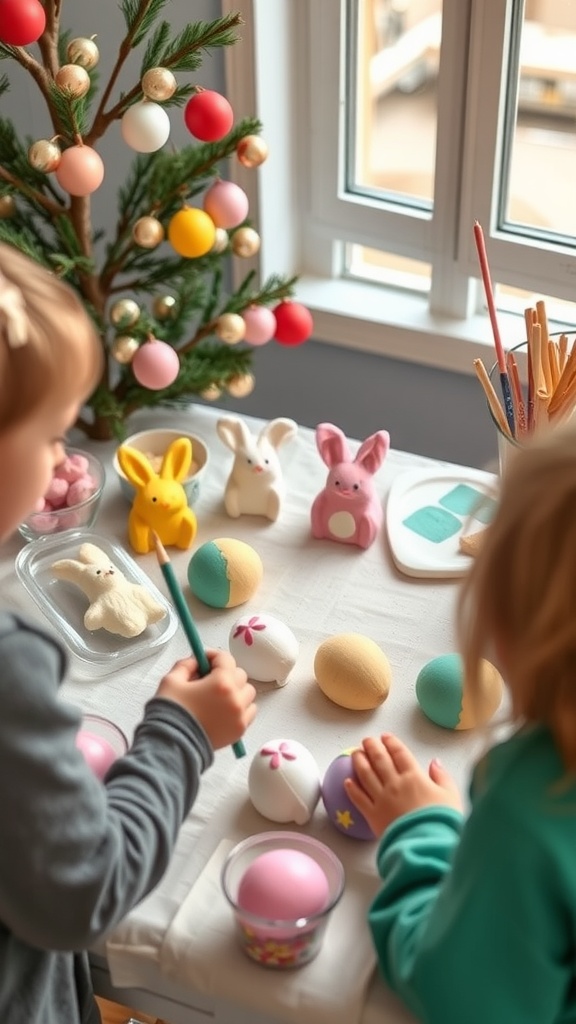 Children decorating salt dough ornaments for Easter.