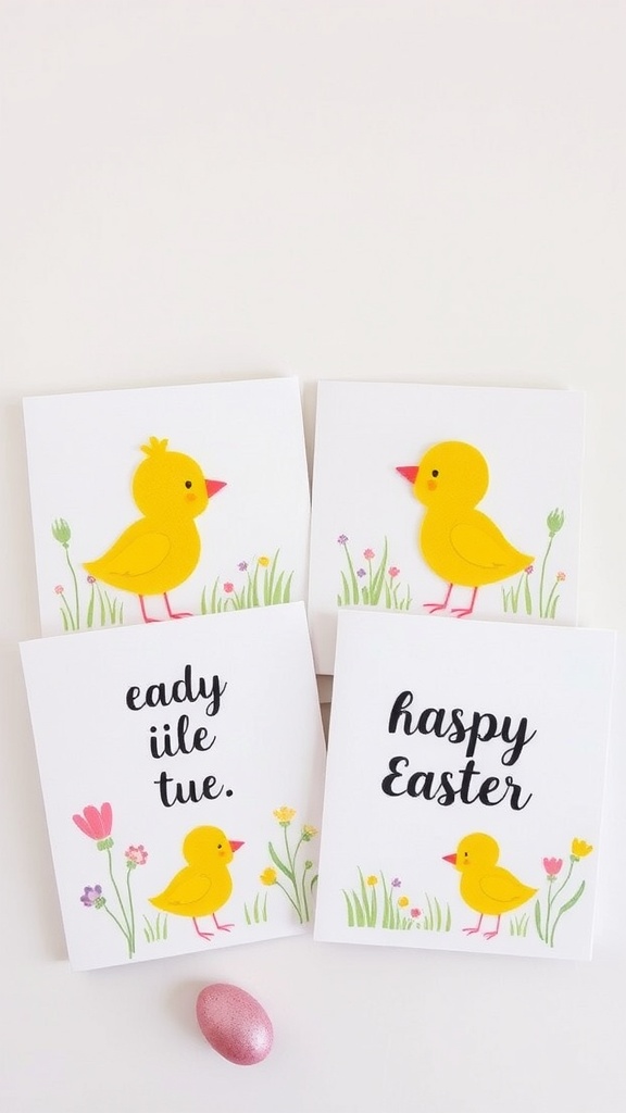 Chickadee Easter cards with yellow chicks and floral designs.