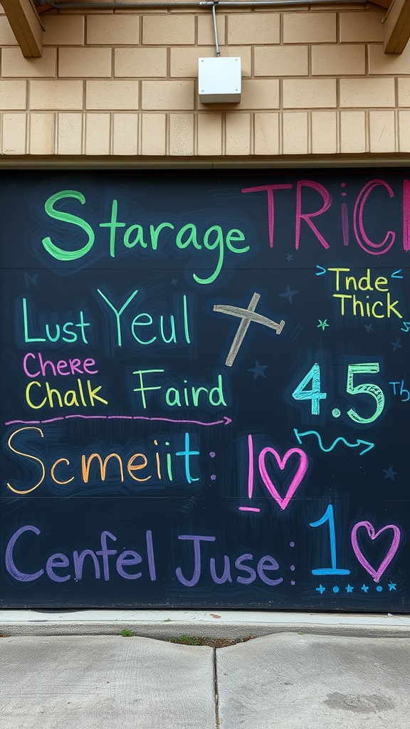 Colorful chalkboard wall with various colorful messages and drawings.