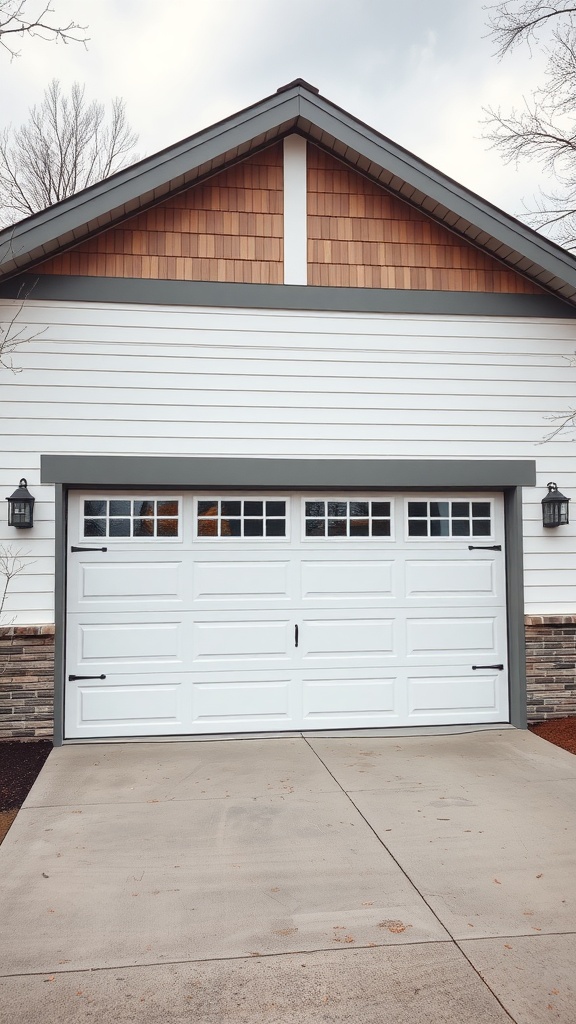 A modern high-performance insulated garage door in white with window panels