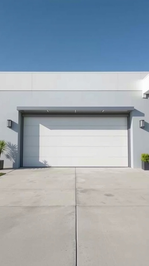 Modern retractable garage door with a clean design and a blue sky backdrop