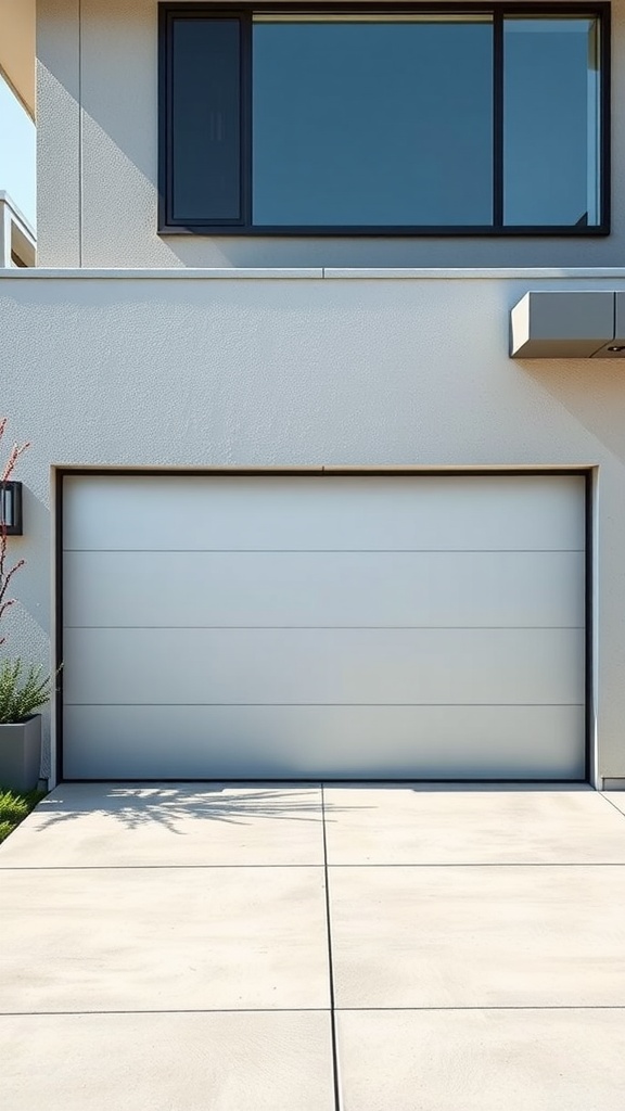 A modern aluminum panel garage door with a minimalist design, set against a contemporary home exterior.