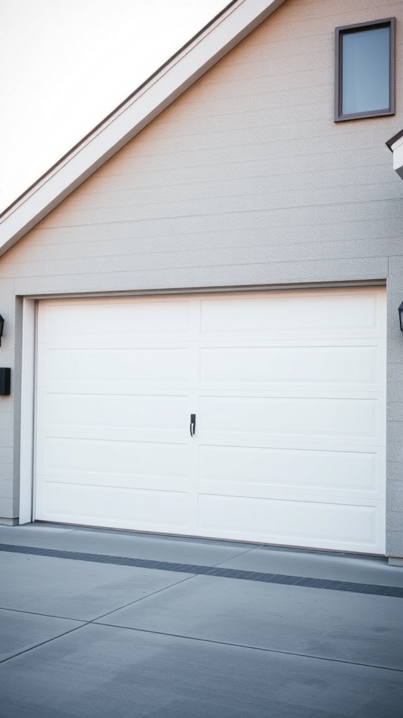 A modern white garage door on a house