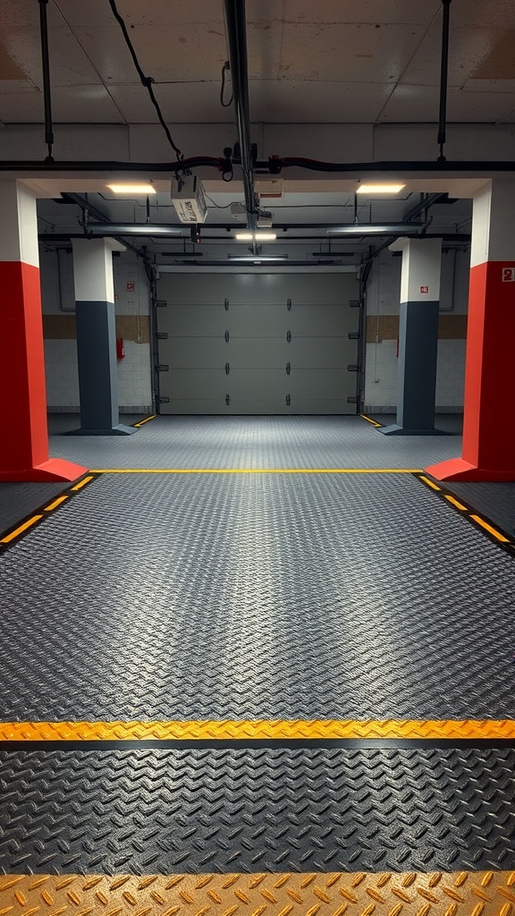 Textured garage floor with a pattern for enhanced grip