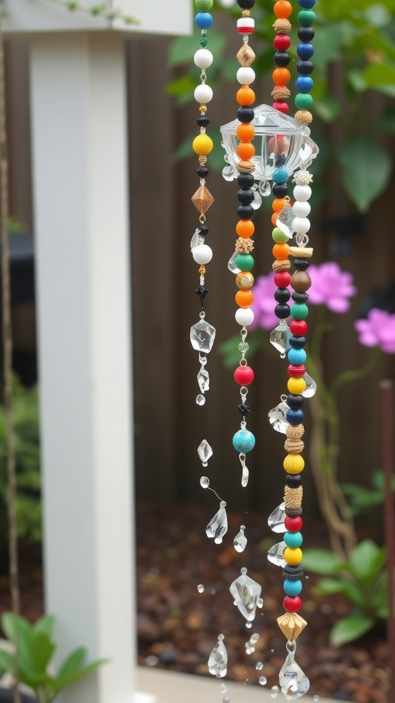 Colorful beaded rain chain with various beads and clear crystals