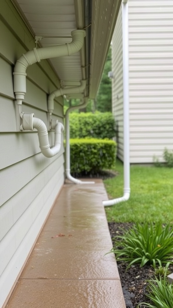 Gutter extensions directing rainwater away from a house