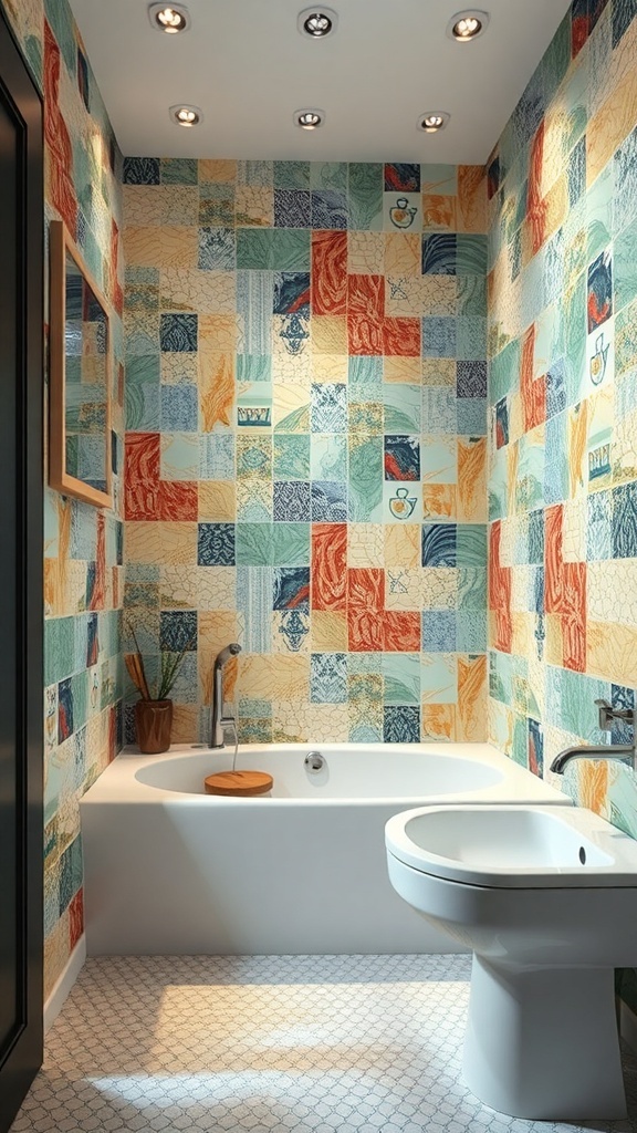 Colorful artistic tile designs in a bathroom