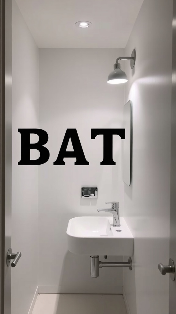 A modern small bathroom with minimalist design featuring wall-mounted and recessed lighting.