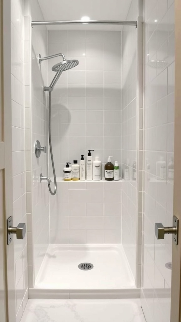 Modern shower with a built-in niche for storing shower products.